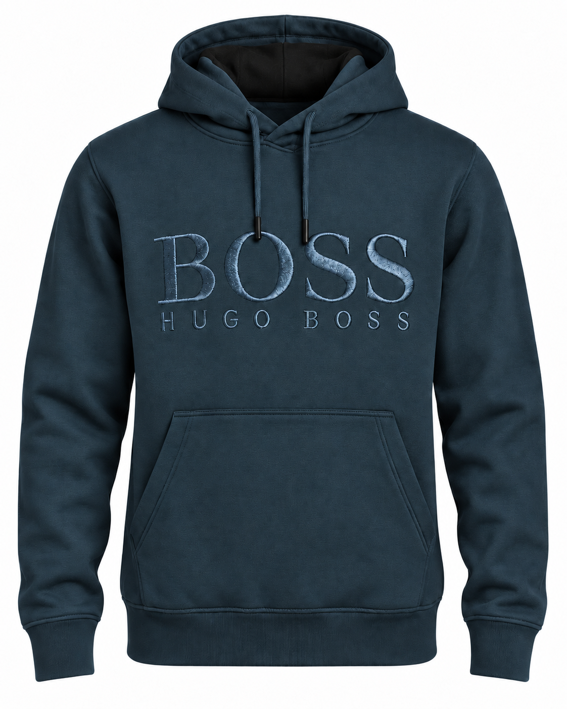 Sweat à capuche BOSS Bleu pétrole — vue de face sur mannequin invisible